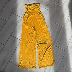 Mono B Yellow Strapless Flowy Wide Leg Jumpsuit - Size Small
